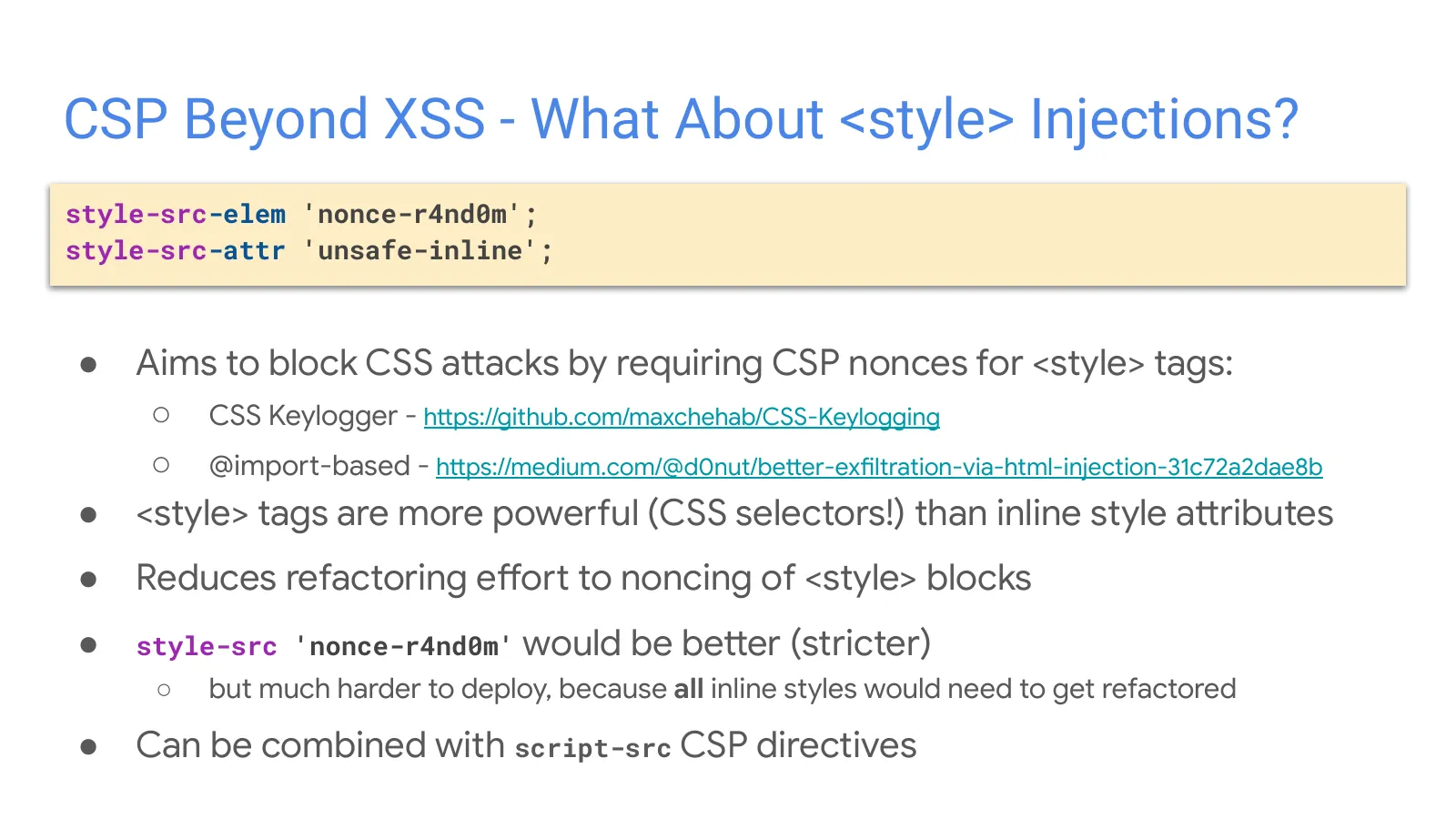 Slide 48: CSP Beyond XSS - What About <style> Injections?