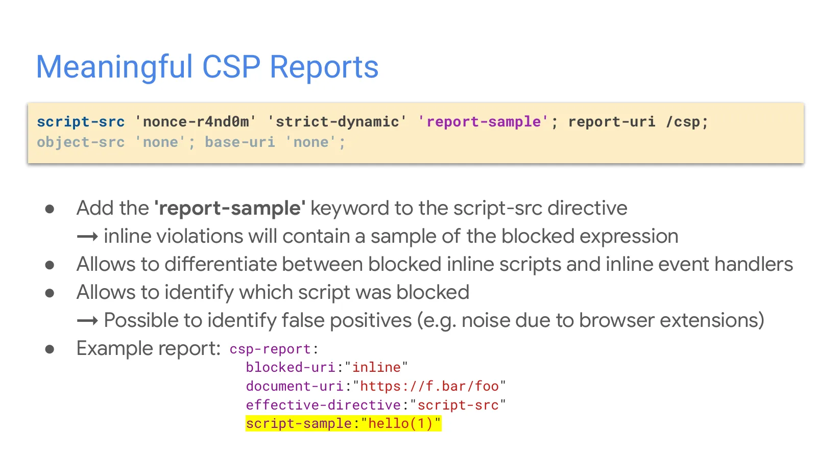 Slide 50: Meaningful CSP Reports