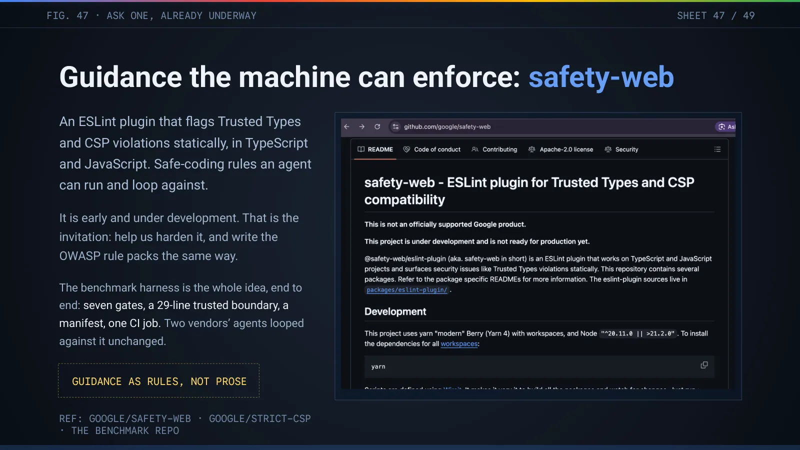 Slide 48: Guidance the machine can enforce: safety-web
