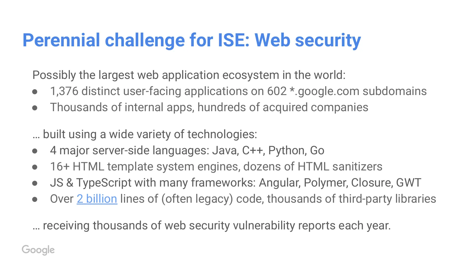 Slide 2: Perennial challenge for ISE: Web security