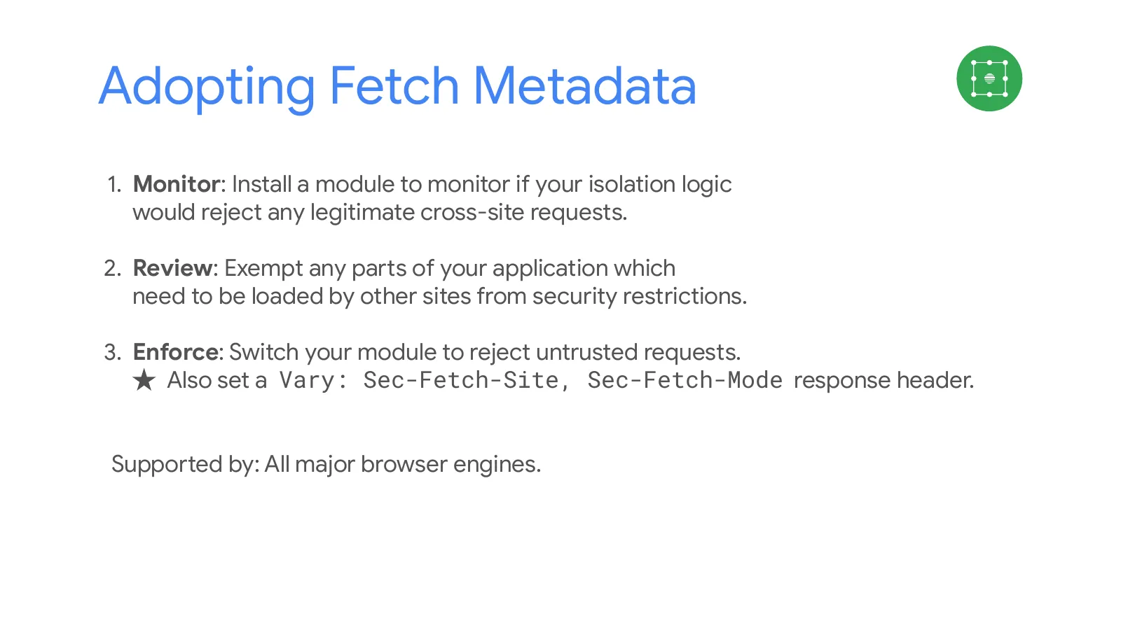 Slide 22: Adopting Fetch Metadata