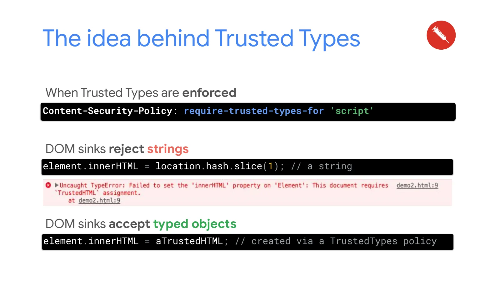 Slide 38: The idea behind Trusted Types (continued)