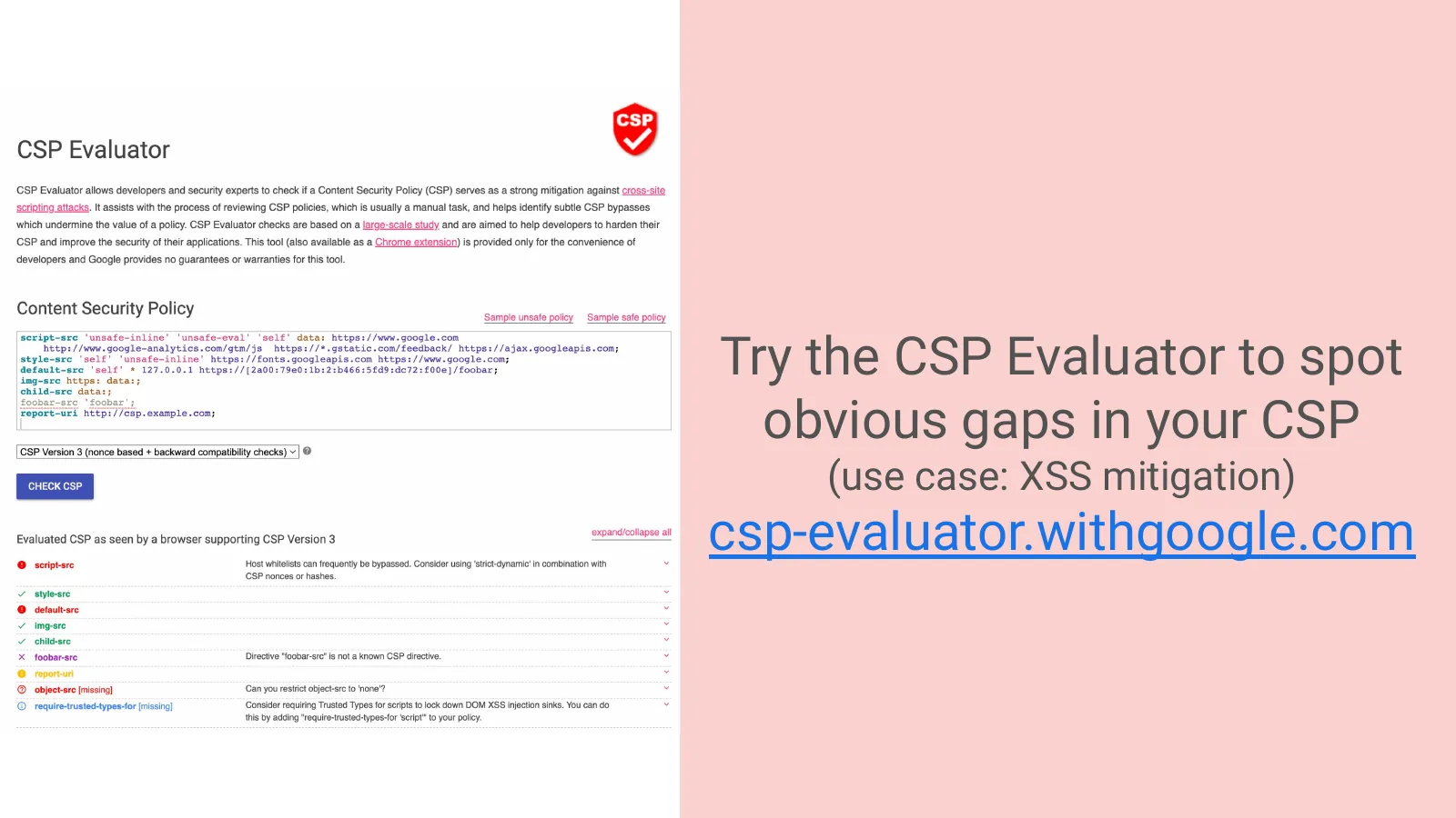 Slide 51: Try the CSP Evaluator to spot