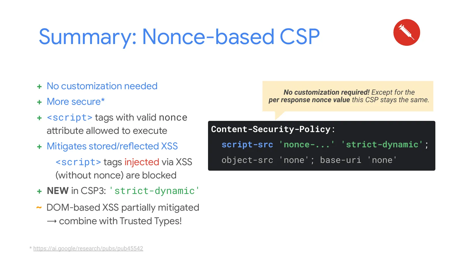 Slide 65: Summary: Nonce-based CSP