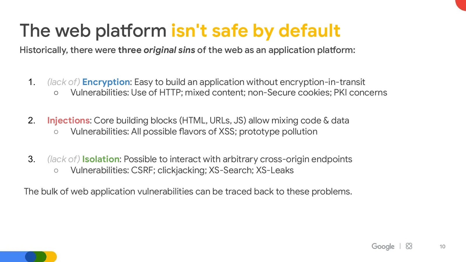 Slide 10: The web platform isn't safe by default