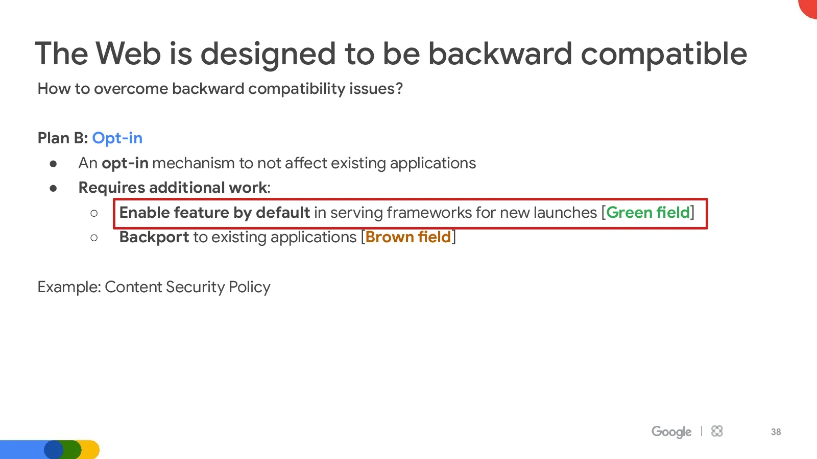 Slide 38: The Web is designed to be backward compatible