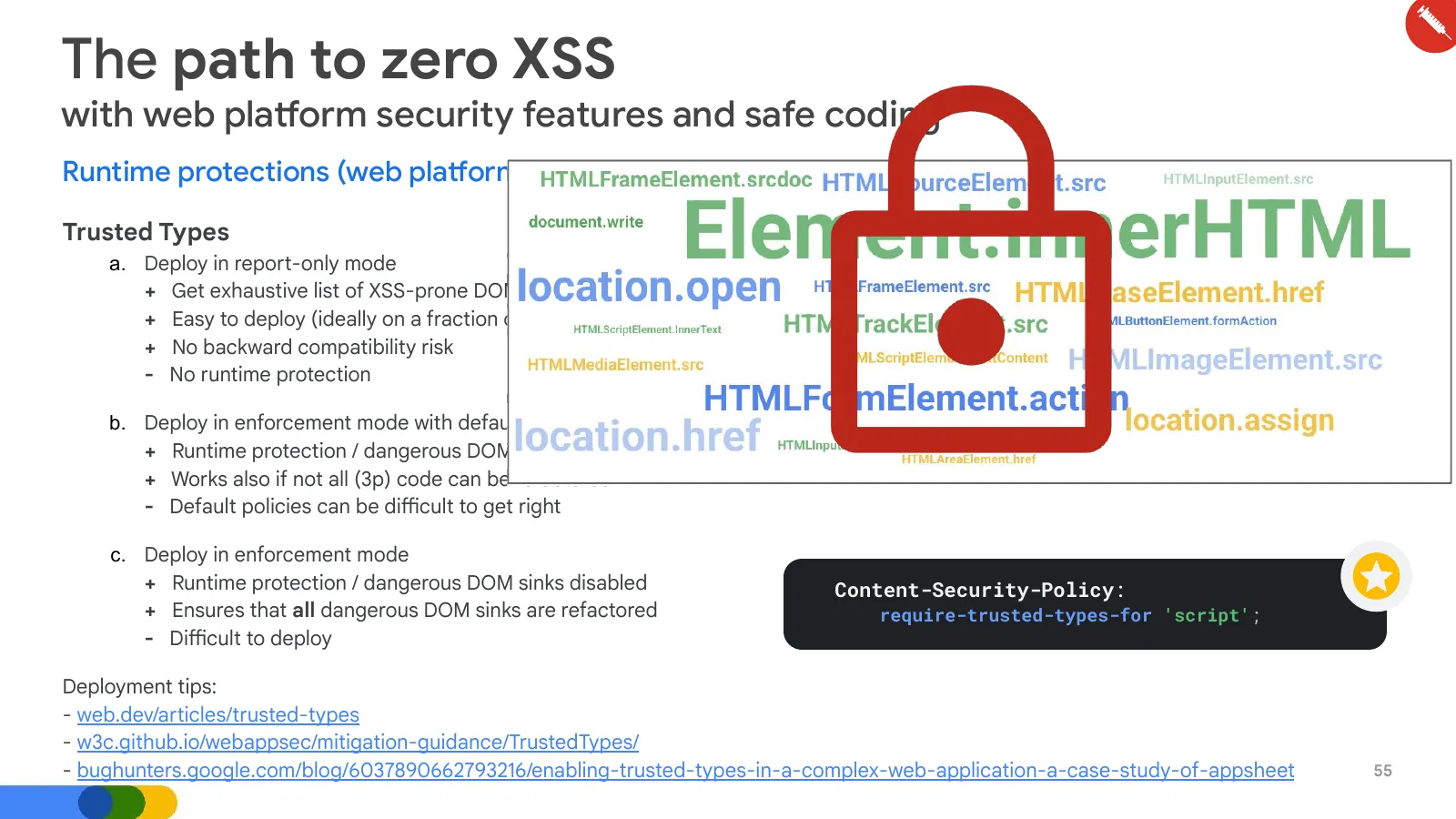 Slide 55: The path to zero XSS (continued)