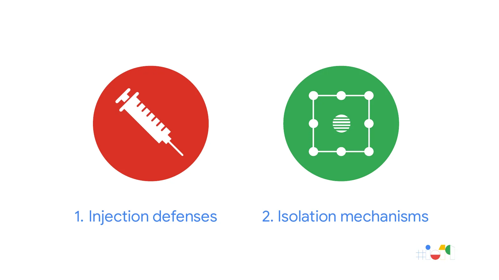 Slide 14: 1. Injection defenses 2. Isolation mechanisms