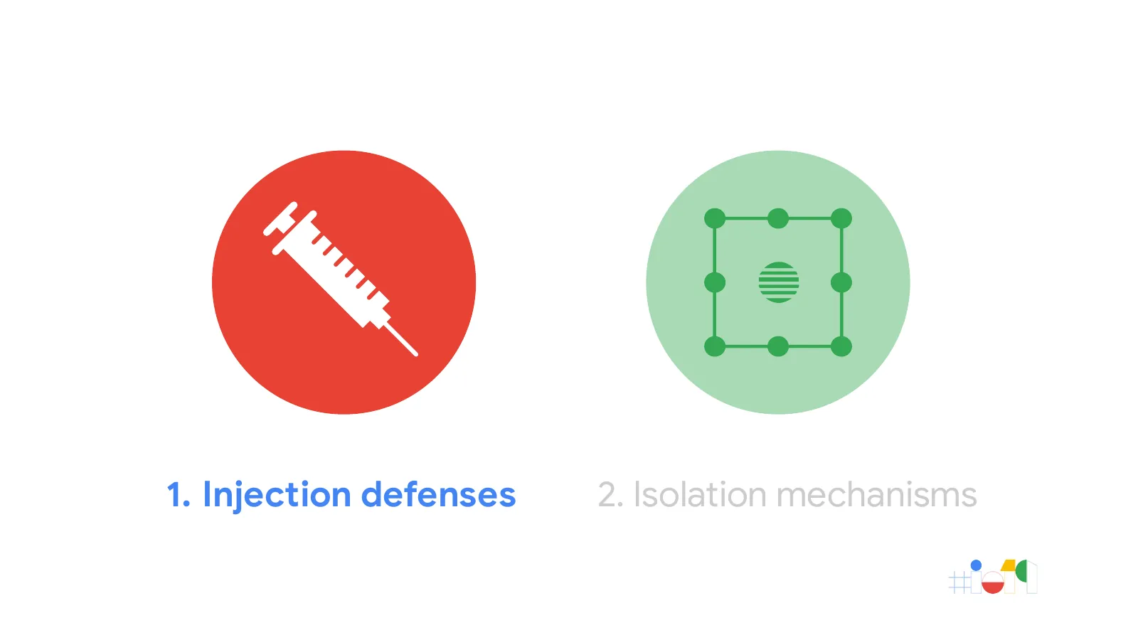 Slide 15: 1. Injection defenses 2. Isolation mechanisms (continued)