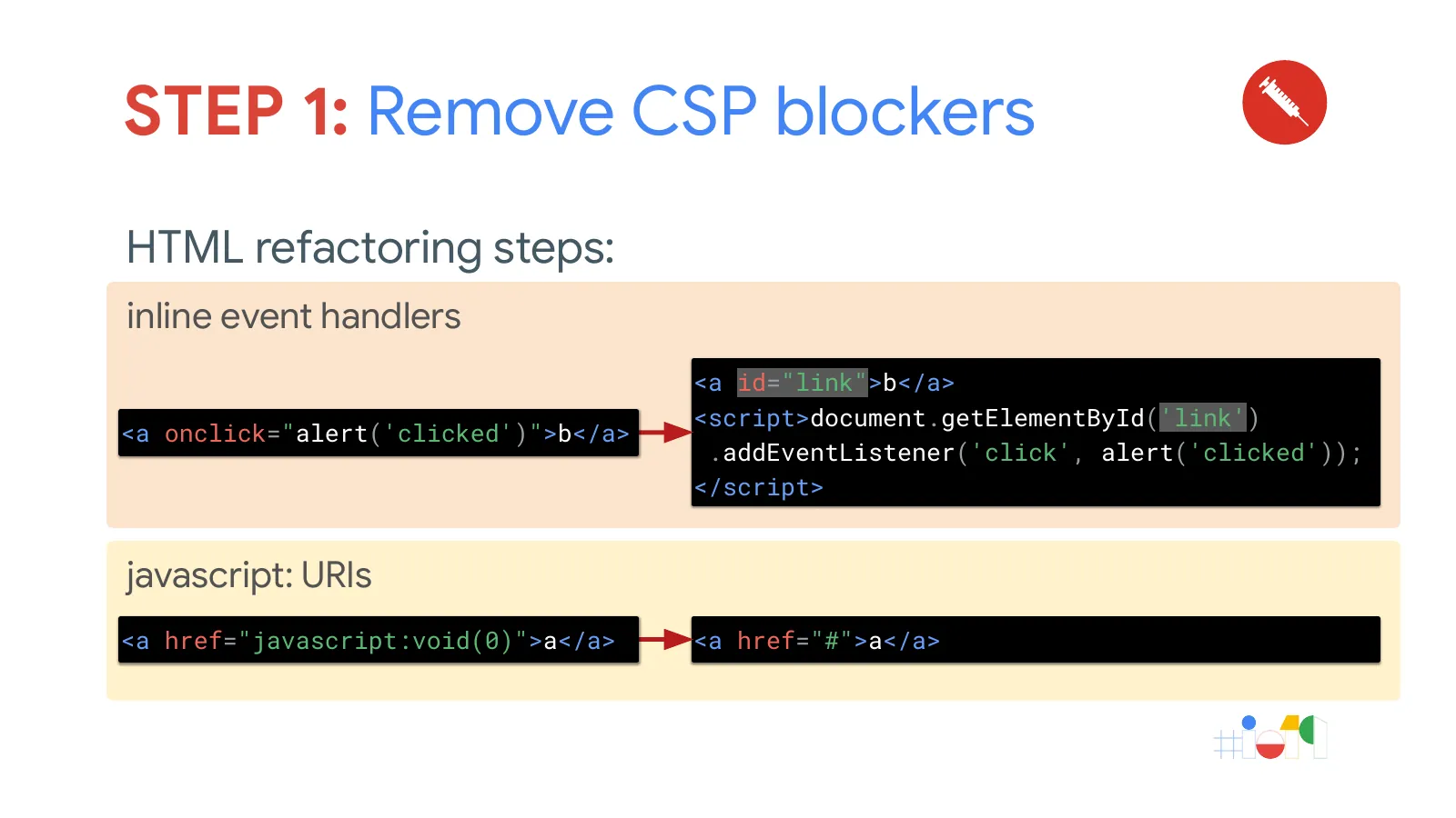Slide 26: STEP 1: Remove CSP blockers (continued)