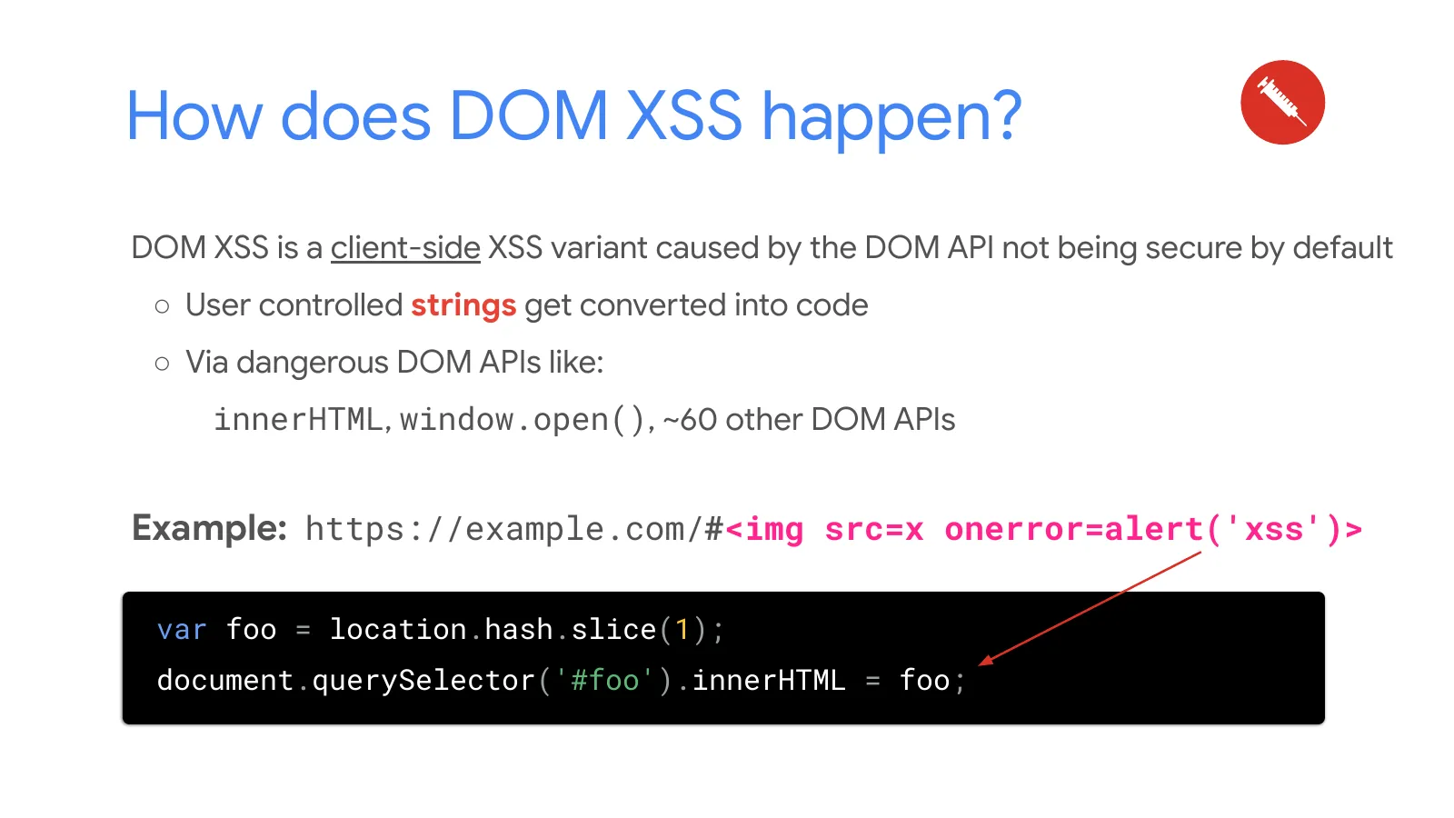 Slide 34: How does DOM XSS happen?