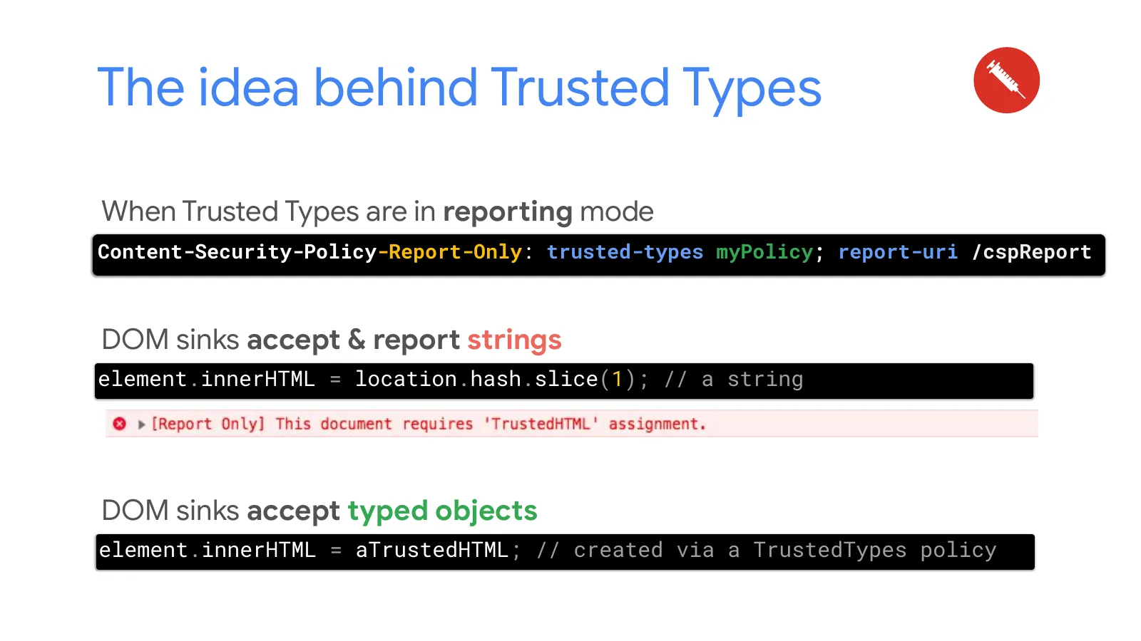Slide 38: The idea behind Trusted Types (continued)