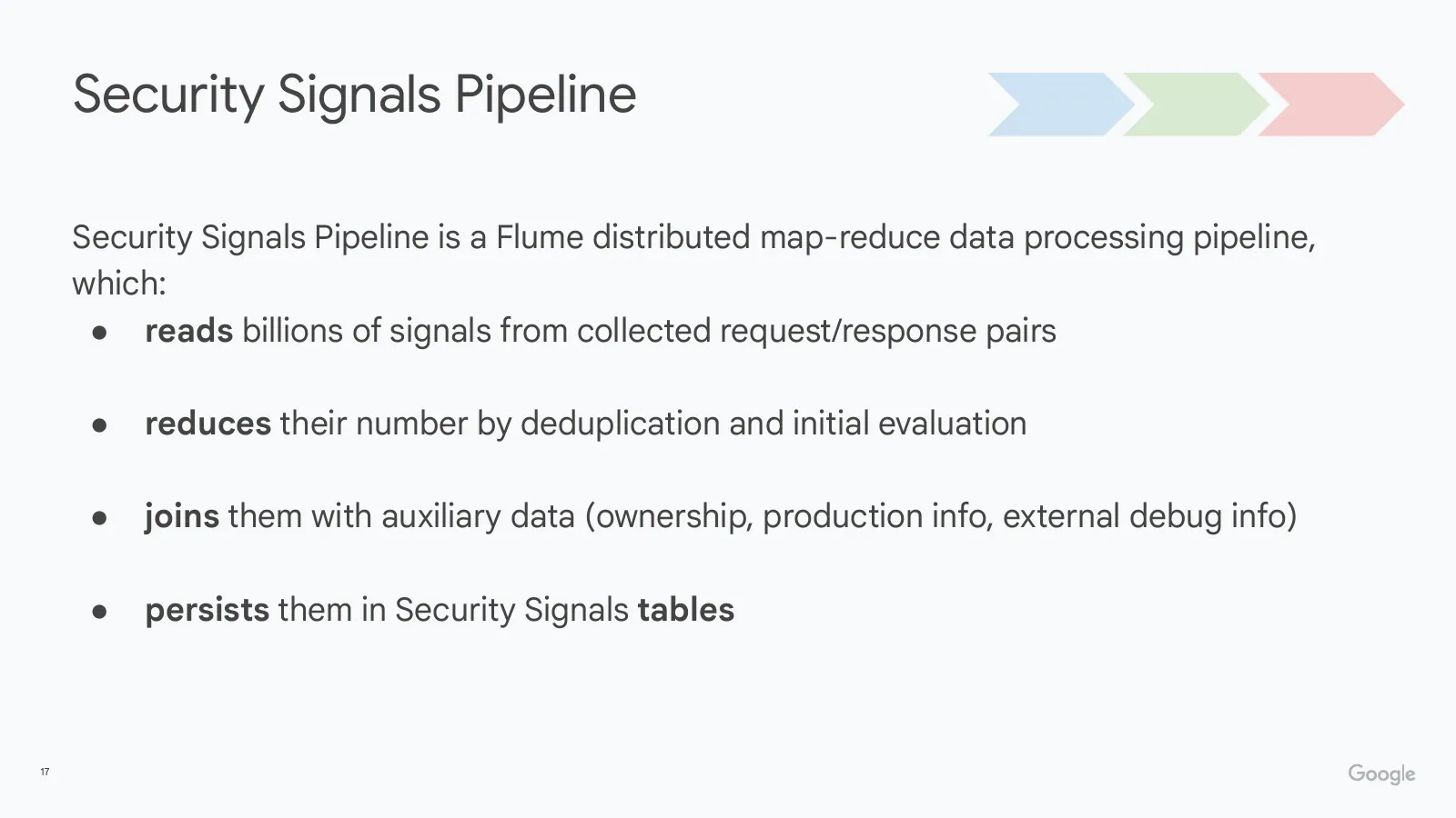 Slide 17: Security Signals Pipeline (continued)