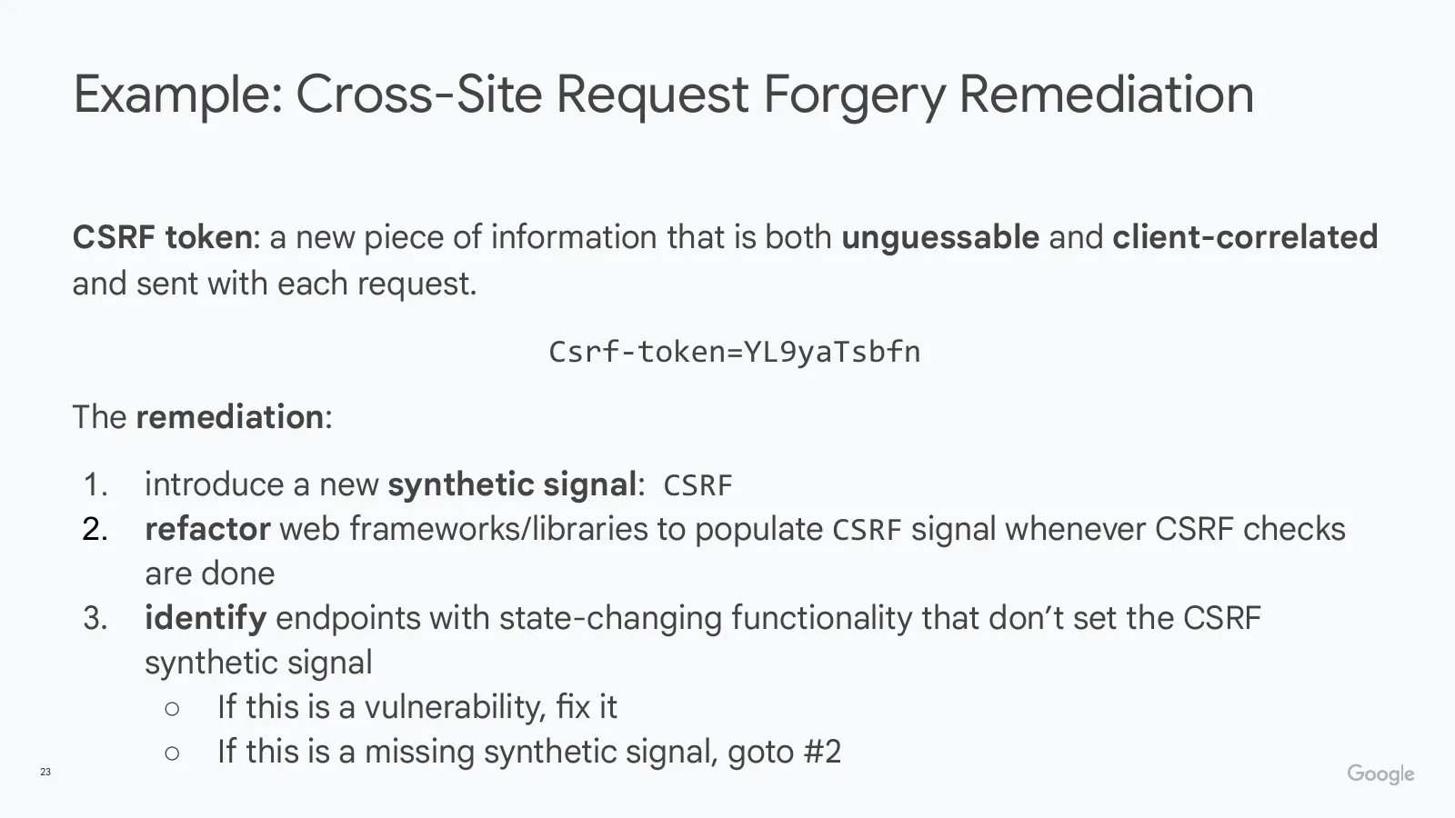 Slide 23: Example: Cross-Site Request Forgery Remediation (continued)