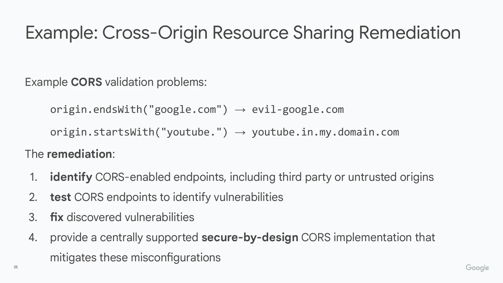 Slide 25: Example: Cross-Origin Resource Sharing Remediation (continued)