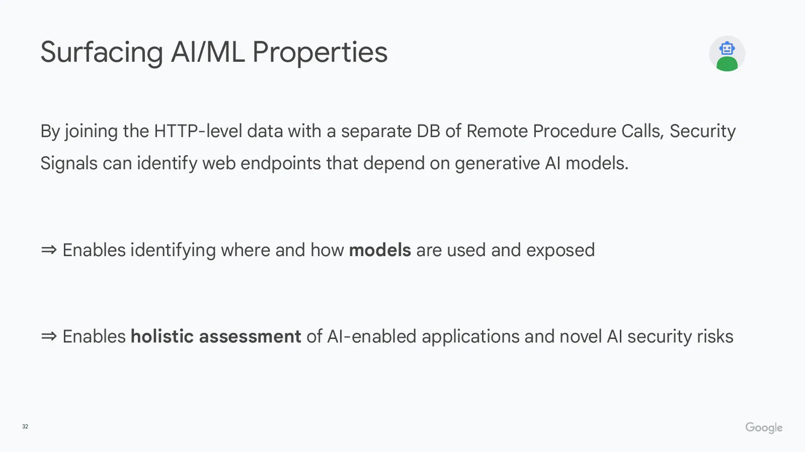 Slide 32: Surfacing AI/ML Properties